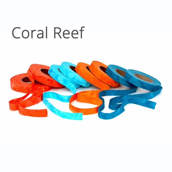 1/2" wide fabric strips ribbon, hand-dyed for locker hooking, weaving, knitting, crochet, journaling