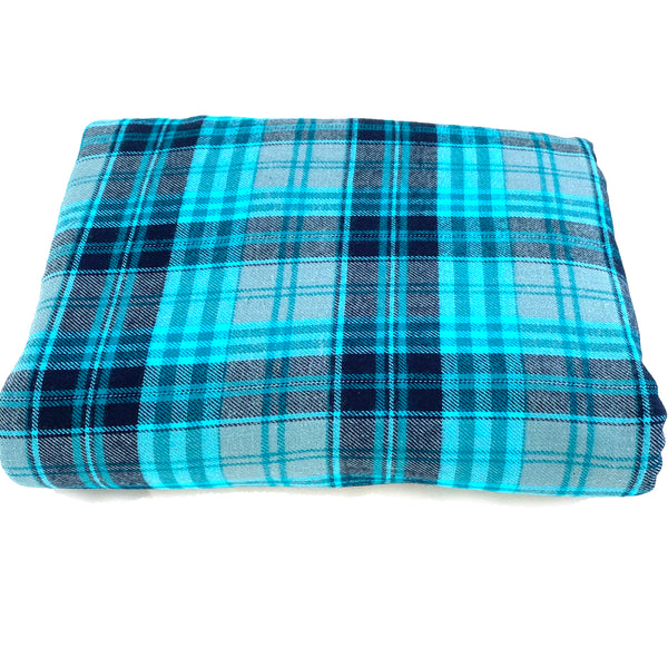 cotton, flannel, blue, turquoise, plaid, soft, 44" wide, fabric. by the yard