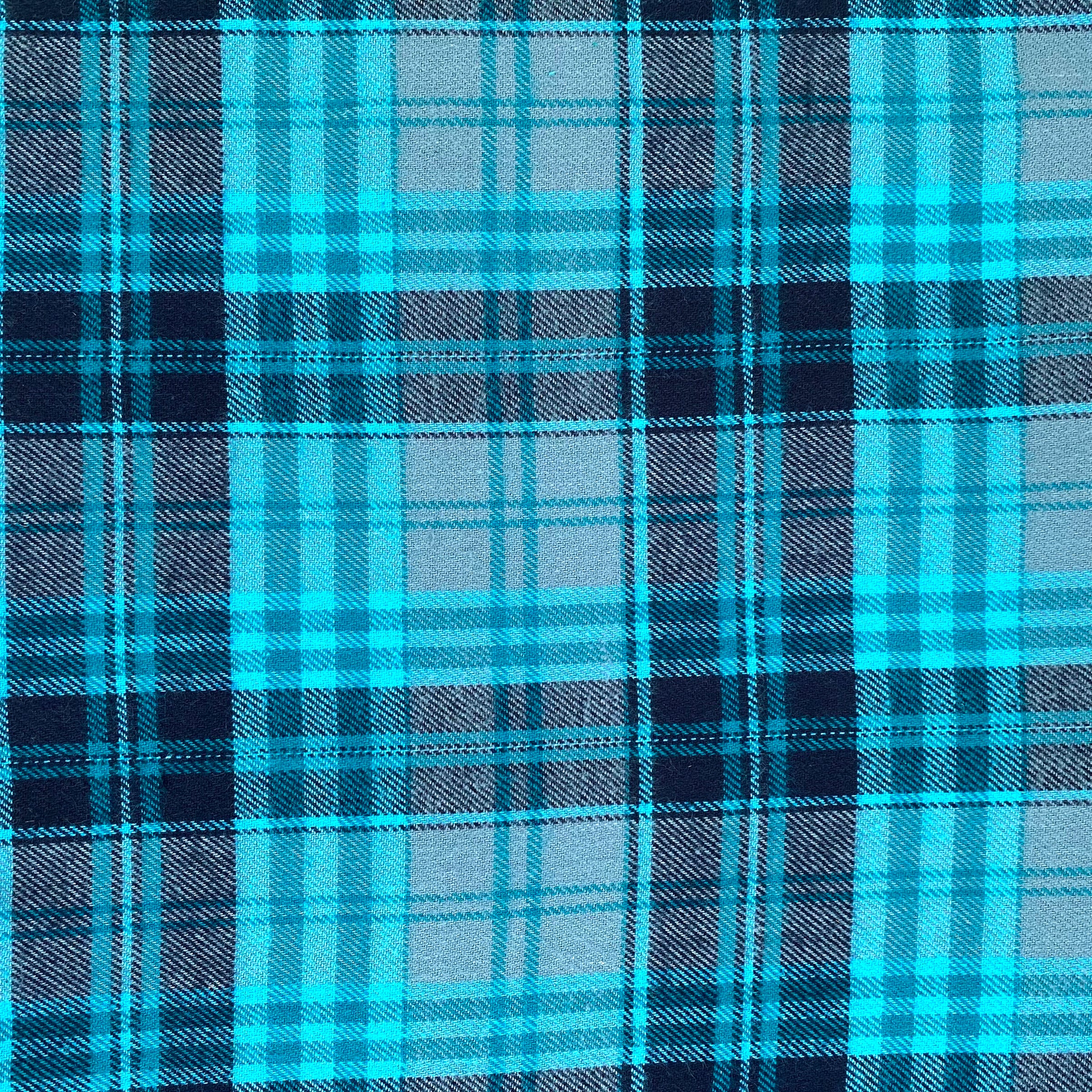 Plaid in Light Blue / Orange / Dark Blue / White, Flannel Fabric, 44 Wide, 100% Cotton