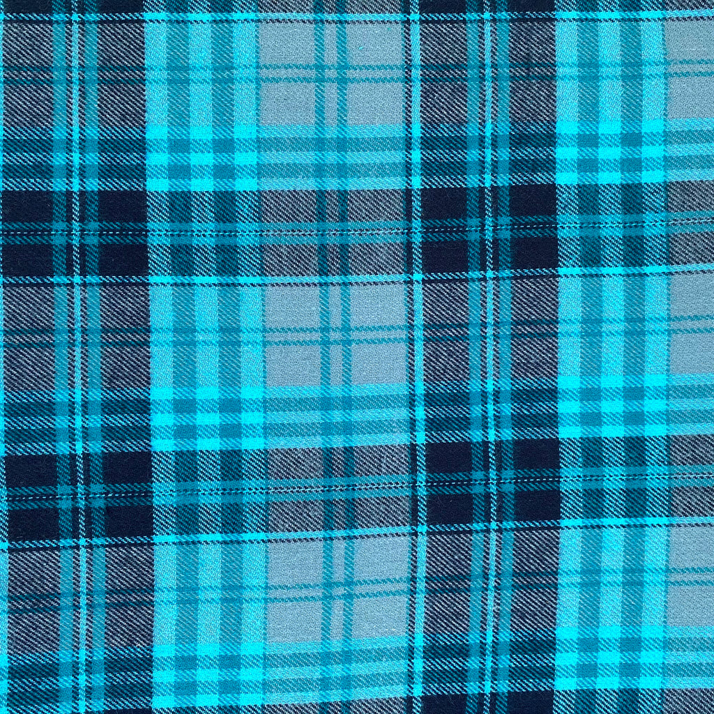 cotton, flannel, blue, turquoise, plaid, soft, 44" wide, fabric. by the yard