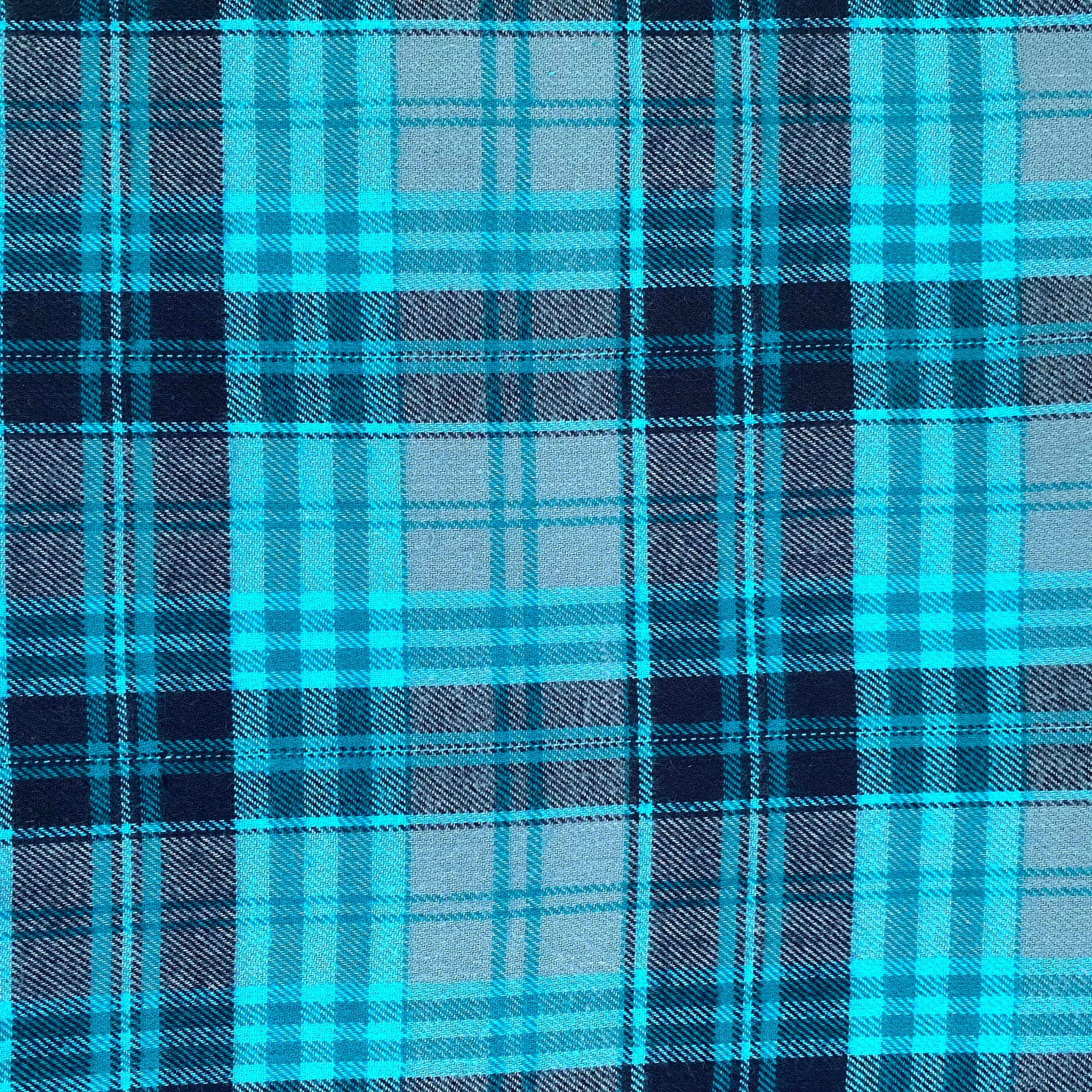 cotton, flannel, blue, turquoise, plaid, soft, 44" wide, fabric. by the yard