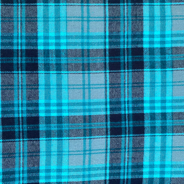 cotton, flannel, blue, turquoise, plaid, soft, 44" wide, fabric. by the yard