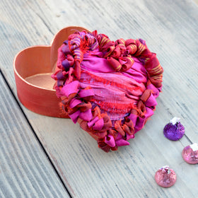 Paper Mache Heart Box 4 1/4" x 4 1/4" x 2"