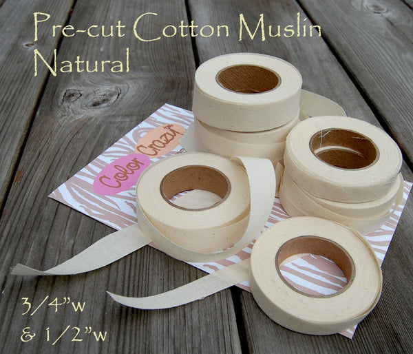 1/2" and 3/4" wide Cotton Muslin fabric strips for locker hooking, weaving, crochet, knitting.