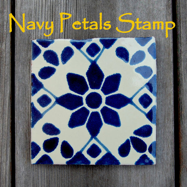 Navy Petals Stamp Imported Ceramic Tiles