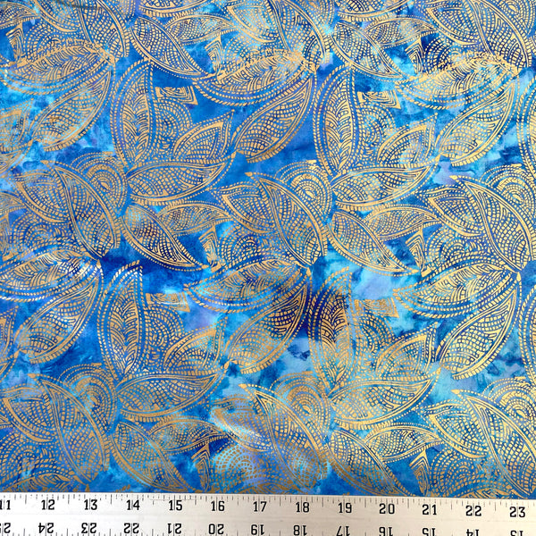 Color Crazy Hand-Dyed Cotton Fabric - Sky Blue with Gold Leaf