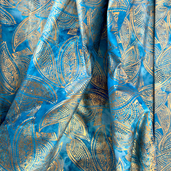 Color Crazy Hand-Dyed Cotton Fabric - Sky Blue with Gold Leaf